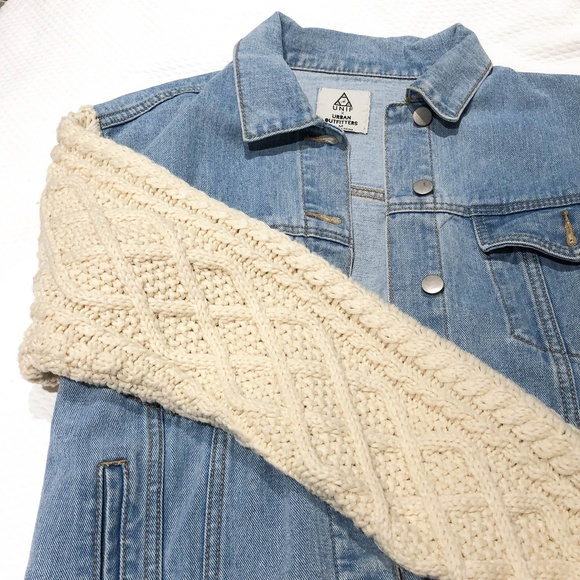 Denim Jacket Cable Knit Sleeves | Urban Outfitters - Picture 2 of 3